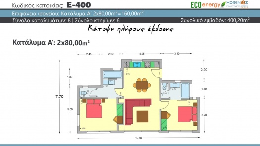 Συγκρότημα κατοικιών E-400, συνολικής επιφάνειας (2 x 80,00 m²)+(4 x 40,00 m²)+(2 x 40,10 m ²)= 400,