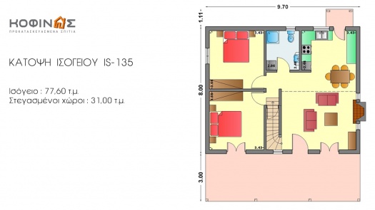 Ισόγεια Κατοικία με Σοφίτα IS-135, συνολικής επιφάνειας 135,40 τ.μ.