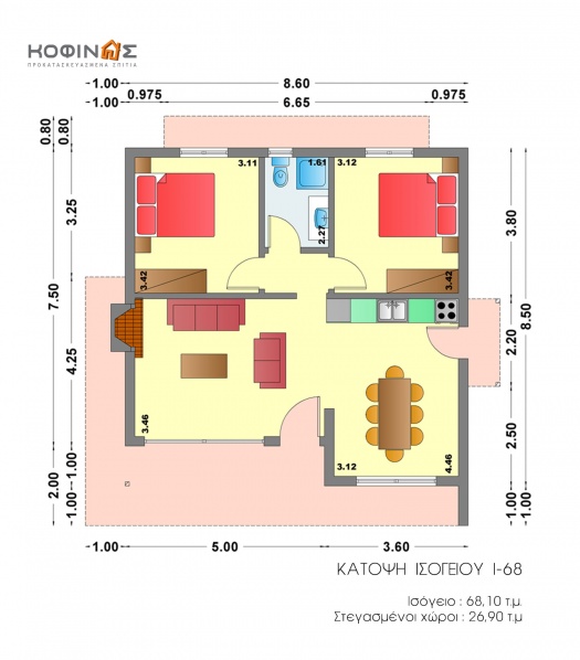 Ισόγεια Κατοικία I-68, συνολικής επιφάνειας 68,10 τ.μ.