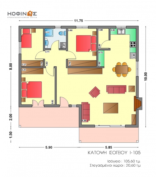 Ισόγεια Κατοικία I-105, συνολικής επιφάνειας 105,60 τ.μ.
