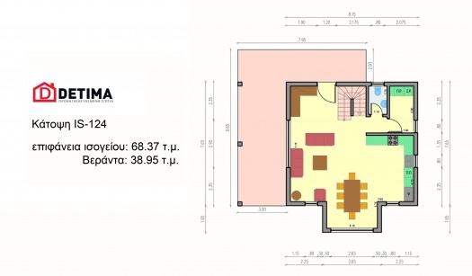 Ισόγεια Κατοικία με Σοφίτα ΙS-124, συνολικής επιφάνειας 124.92 τ.μ.