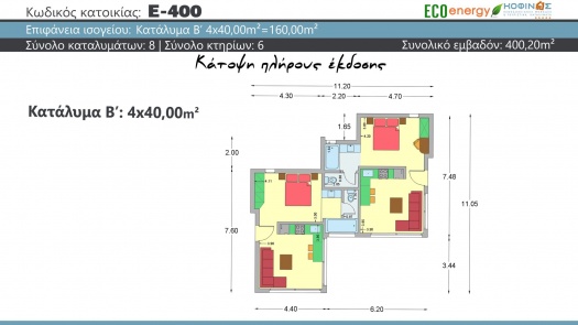 Συγκρότημα κατοικιών E-400, συνολικής επιφάνειας (2 x 80,00 m²)+(4 x 40,00 m²)+(2 x 40,10 m ²)= 400,