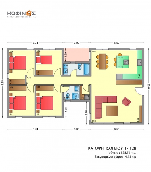 Ισόγεια Κατοικία I-128, συνολικής επιφάνειας 128,56 τ.μ.